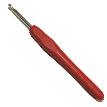 Крючок вязальный, алюминиевый с пластиковой цветной ручкой, 13,5 см