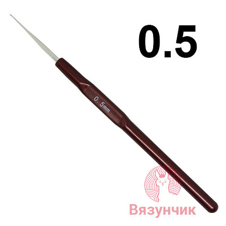 Картинка Крючок вязальный, алюминиевый с пластиковой коричневой ручкой, 12 см от магазина www.vyazunchic.ru